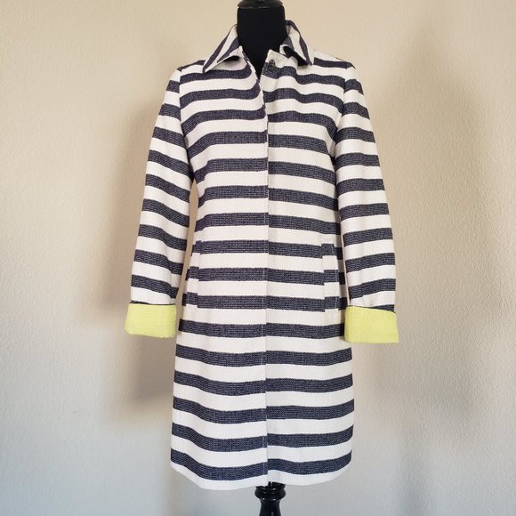 Spring Coat Long Trench Jacket Striped Cuffed - Picture 1 of 12